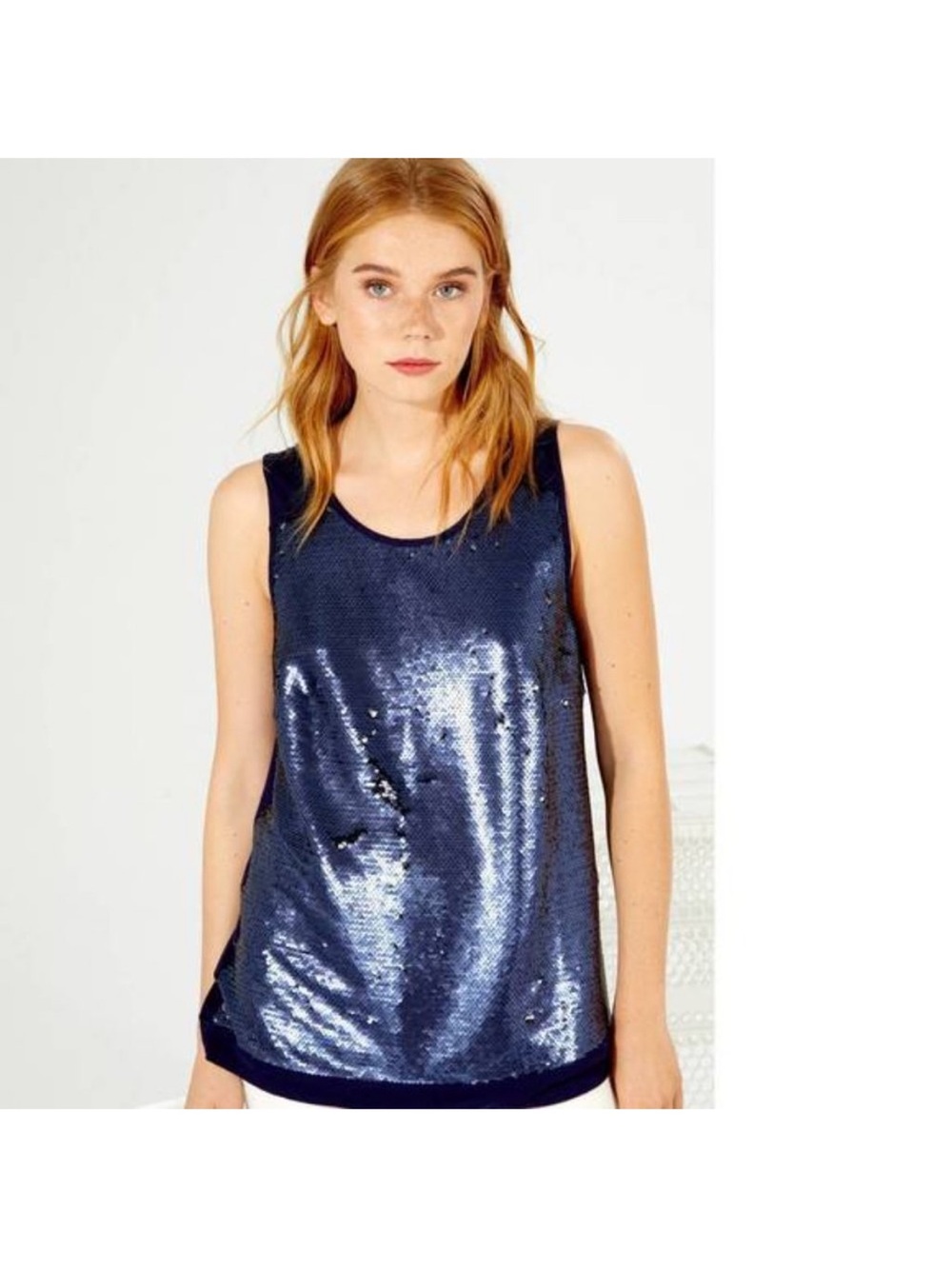 Vilagallo Constance Sequin Navy Sequin Top Size 40